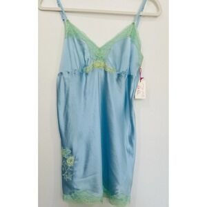 Gold Hawk 100% Silk Lace Camisole Top M Blue Green Embroidered Cami Tank Floral